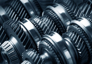 Close up of polished gears inside an engine