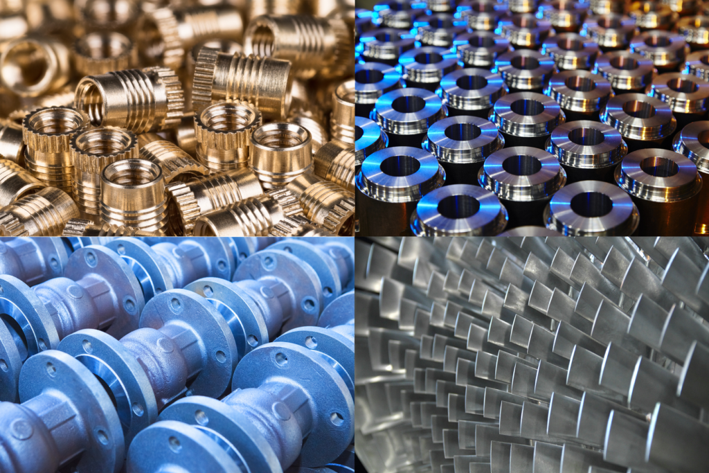 Composite image of different metals including steel, titanium, and bronze