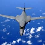 gray B-1B Lancer flying in the air