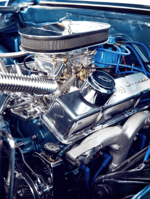 silver and blue engine valves inside a car