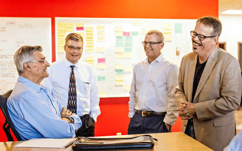 Laser peening patents developers include Allan Clauer, left, David Lahrman, and Jeff Dulaney right. Also pictured, Eric Collet, second from right.