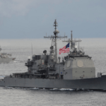 Combat ship CG cruiser in the ocean